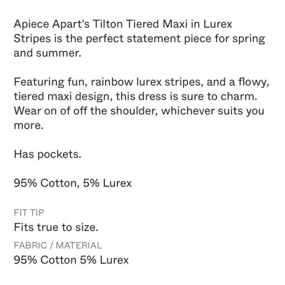 Apiece Apart Tilton Tiered Maxi Dress White Metallic Stripes Womens Size XL $435 - Picture 4 of 13